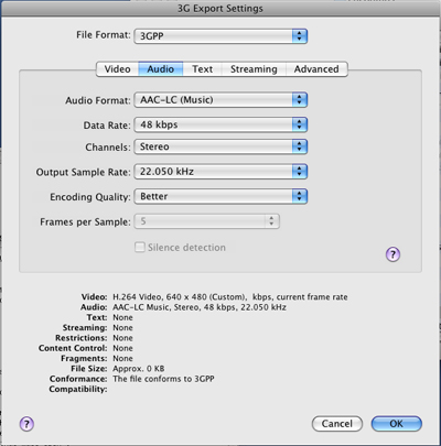 PcP Encodings - iPod - Audio Settings